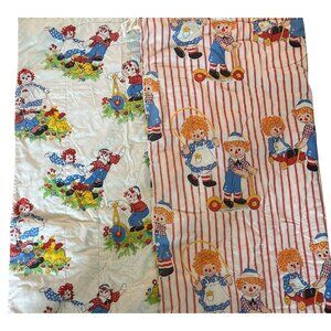 Vtg 1977 Raggedy Ann & Andy Twin Quilt Reversible Striped & Floral Bobbs Merrill